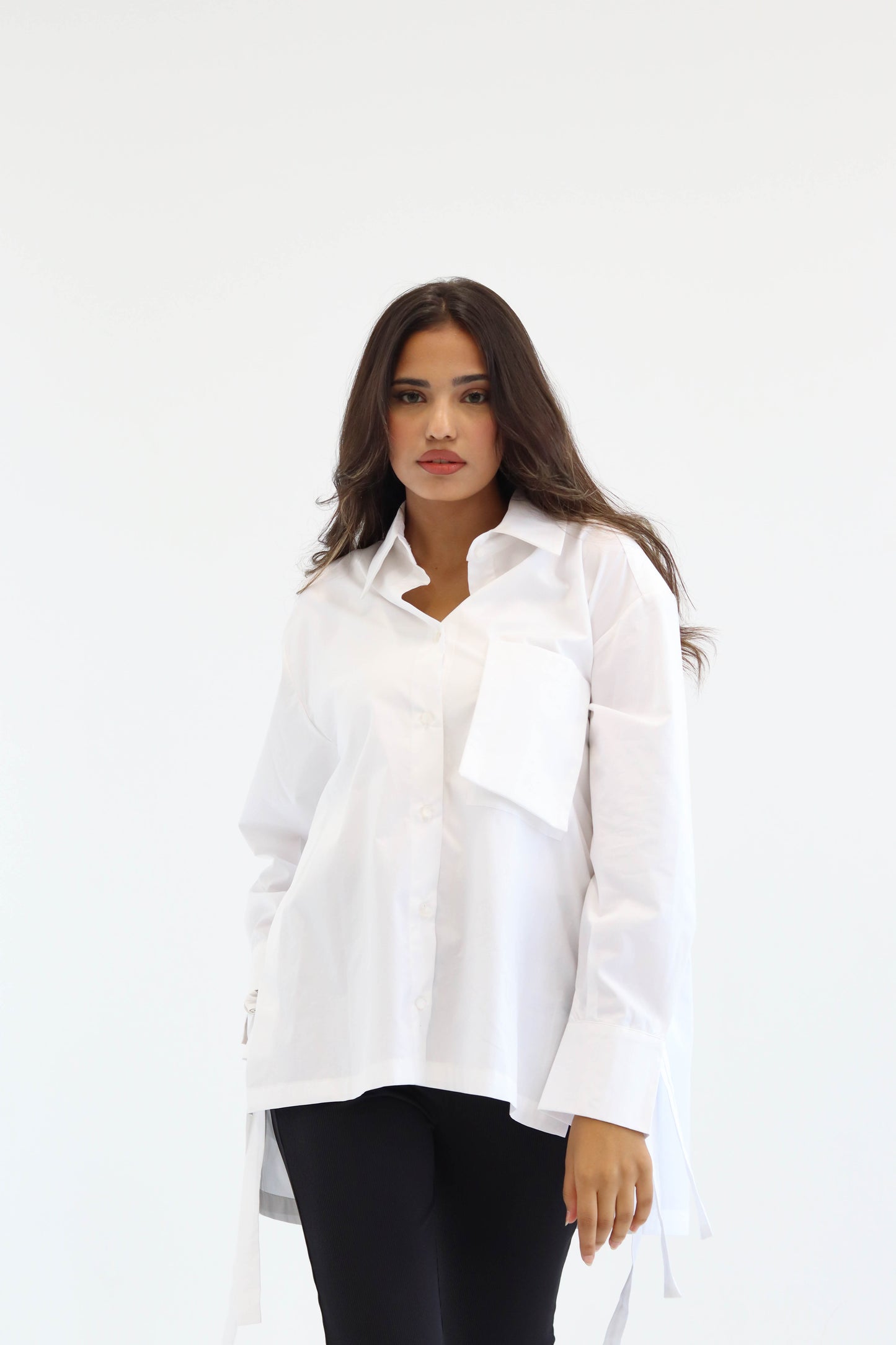 Belted Statement poplin shirt - White