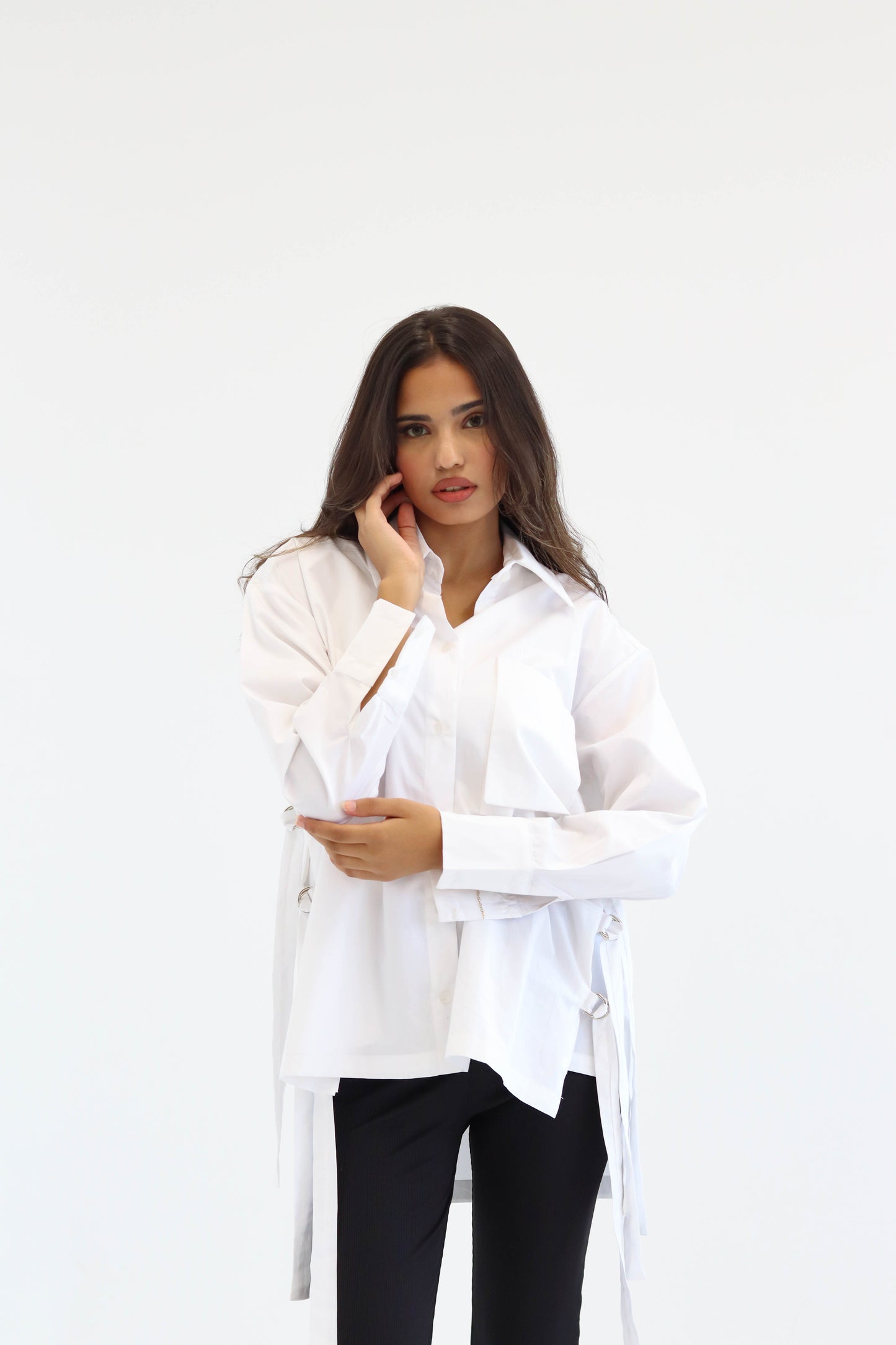 Belted Statement poplin shirt - White