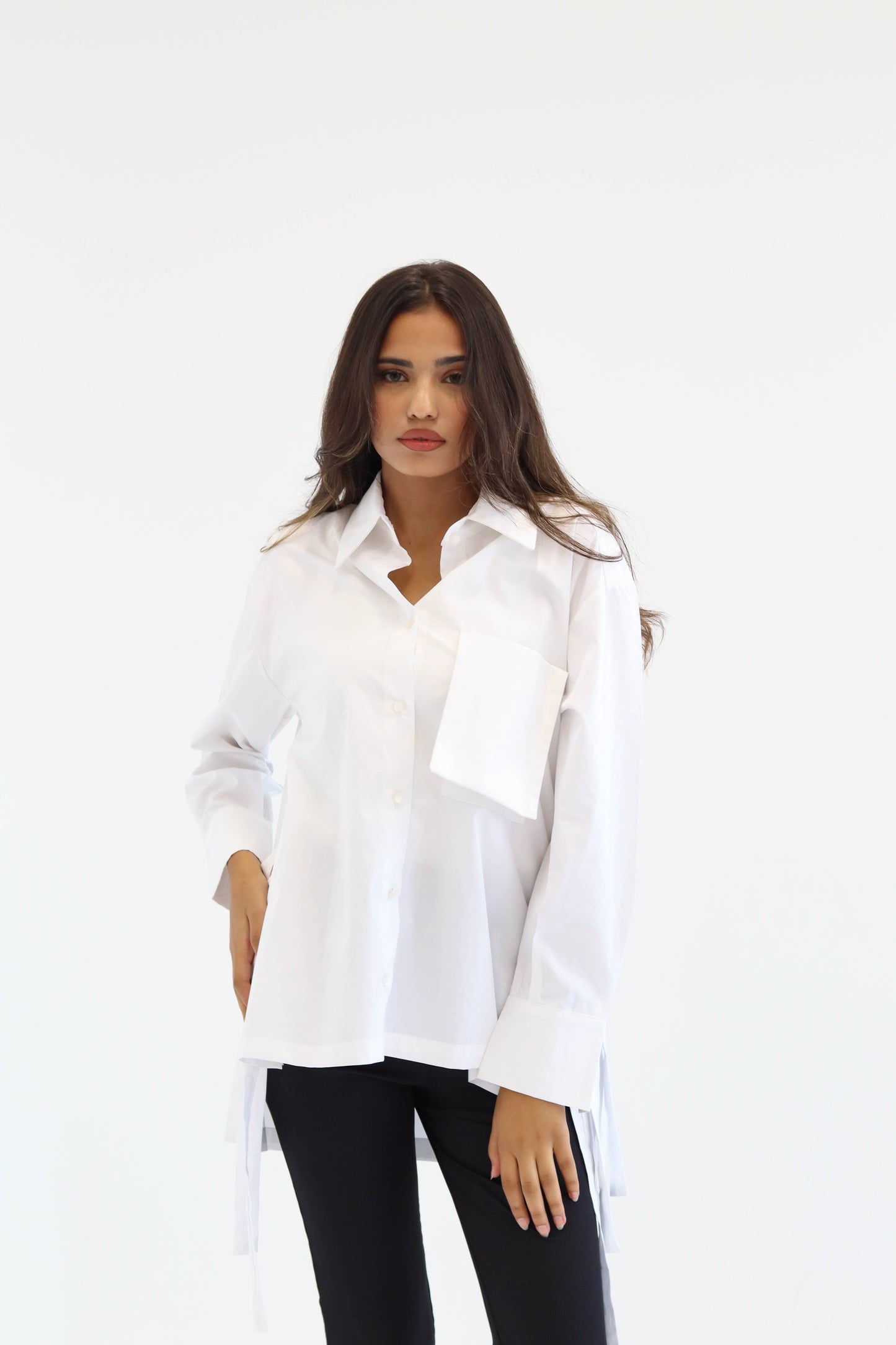 Belted Statement poplin shirt - White