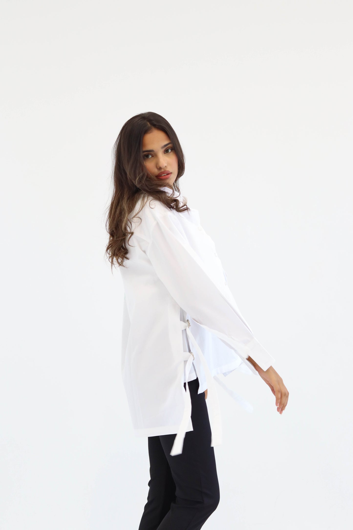 Belted Statement poplin shirt - White
