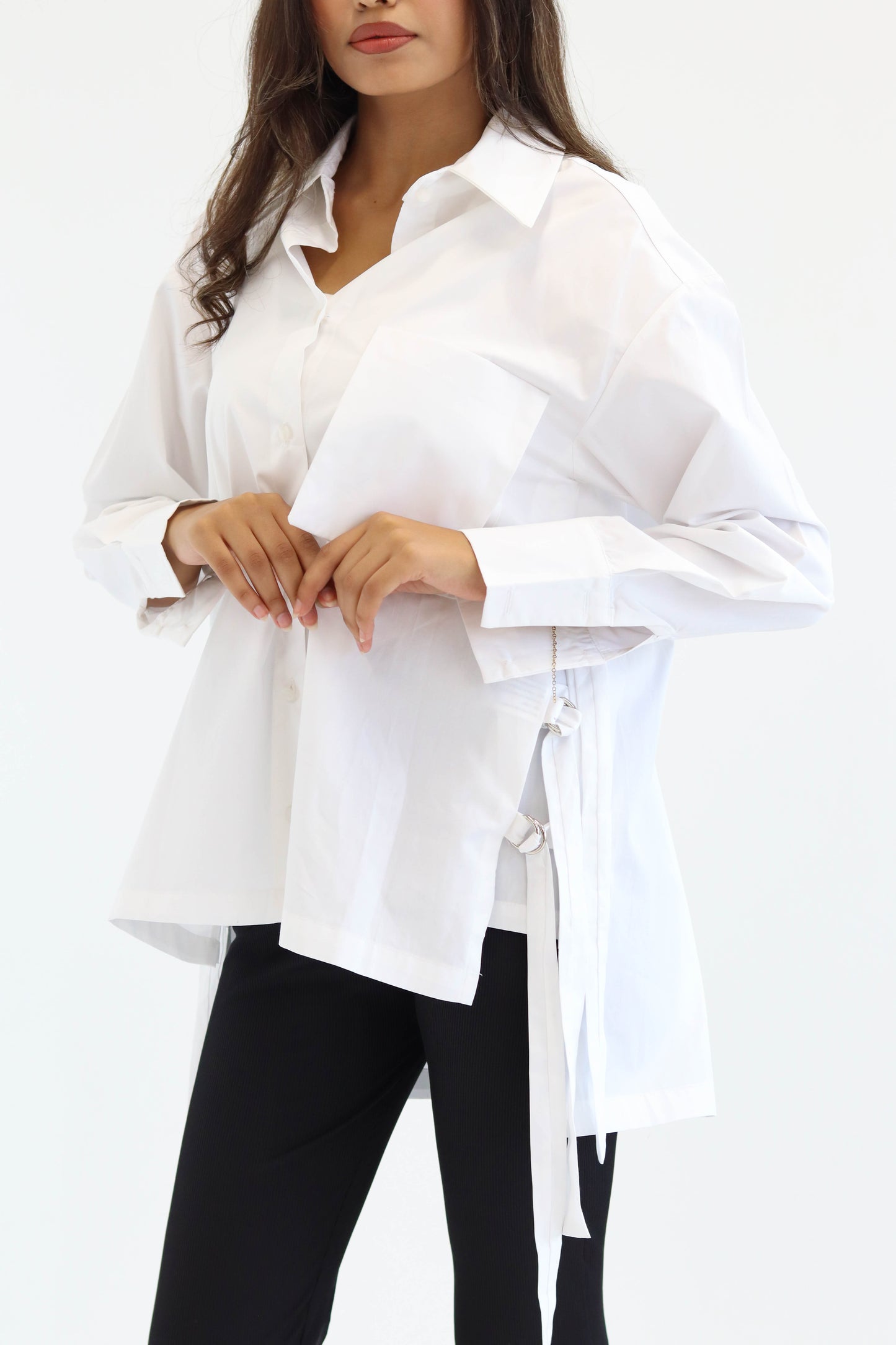 Belted Statement poplin shirt - White